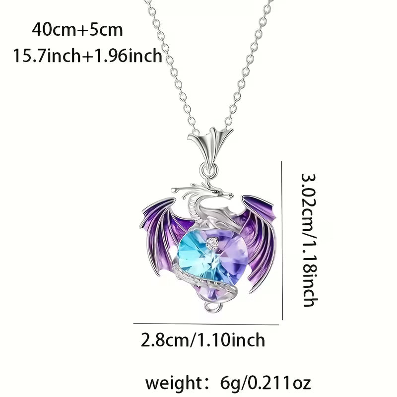Elegant Dragon Pendant Necklace with Blue Rose Gift Box – Stylish Alloy Jewelry for Her