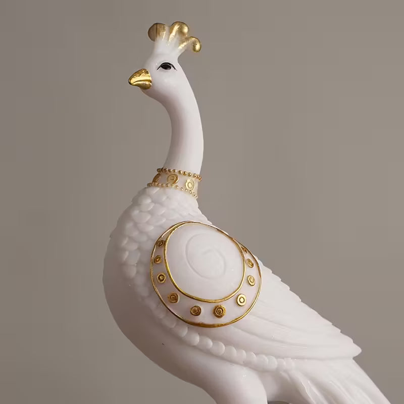 Modern White Peacock Figurine – Hand-Painted Resin Wedding & Holiday Decor