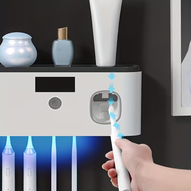 Smart Wall-Mounted Toothbrush Holder with Automatic Toothpaste Dispenser – USB Rechargeable