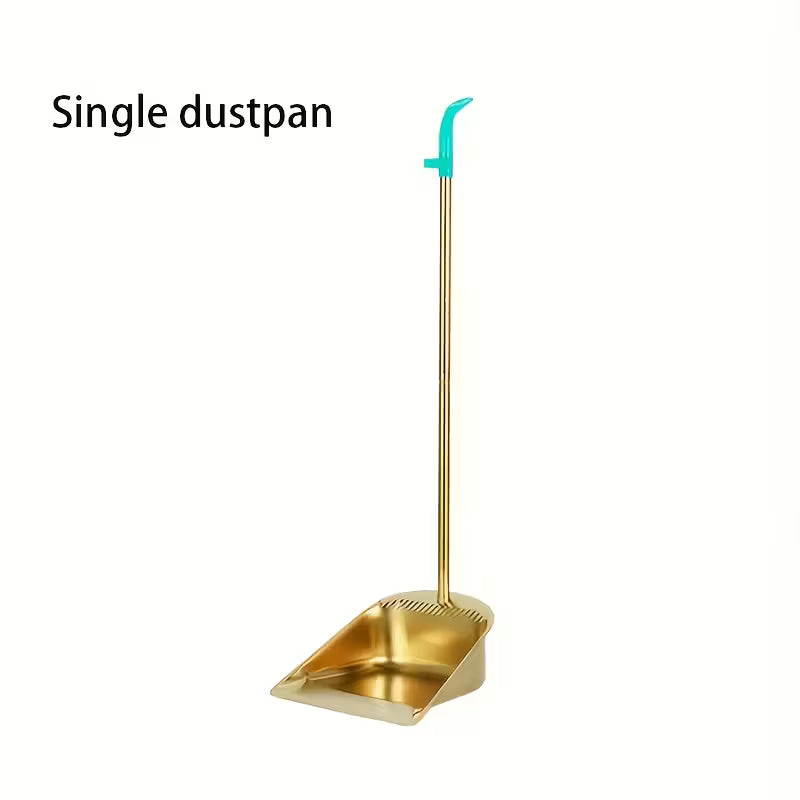 Golden Stainless Steel Broom & Dustpan Set – Upright Design with Hair Removal Feature