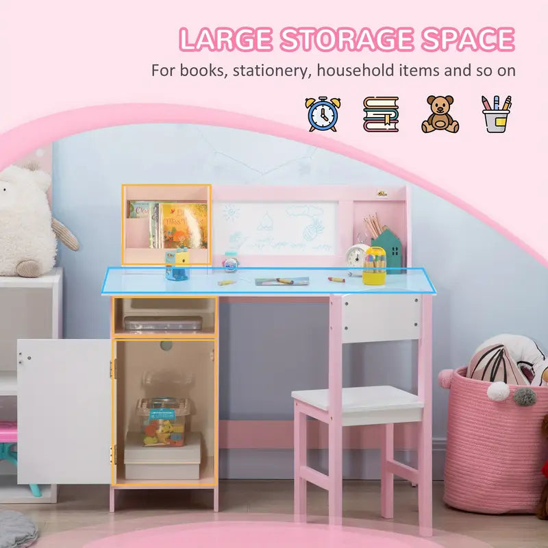 Kids Vanity Set – Pink Princess Makeup Table with Mirror & Chair (Ages 3–7)