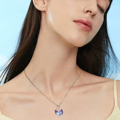 Elegant Dragon Pendant Necklace with Blue Rose Gift Box – Stylish Alloy Jewelry for Her