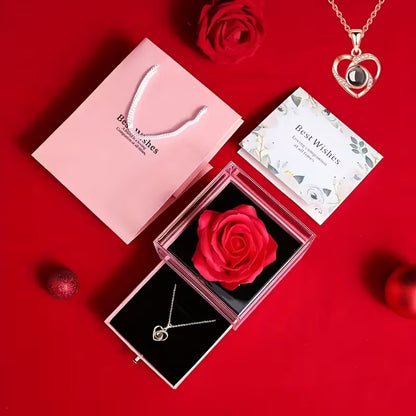 Preserved Rose Gift Box with 'I Love You in 100 Languages' Necklace – Perfect for Any Occasion