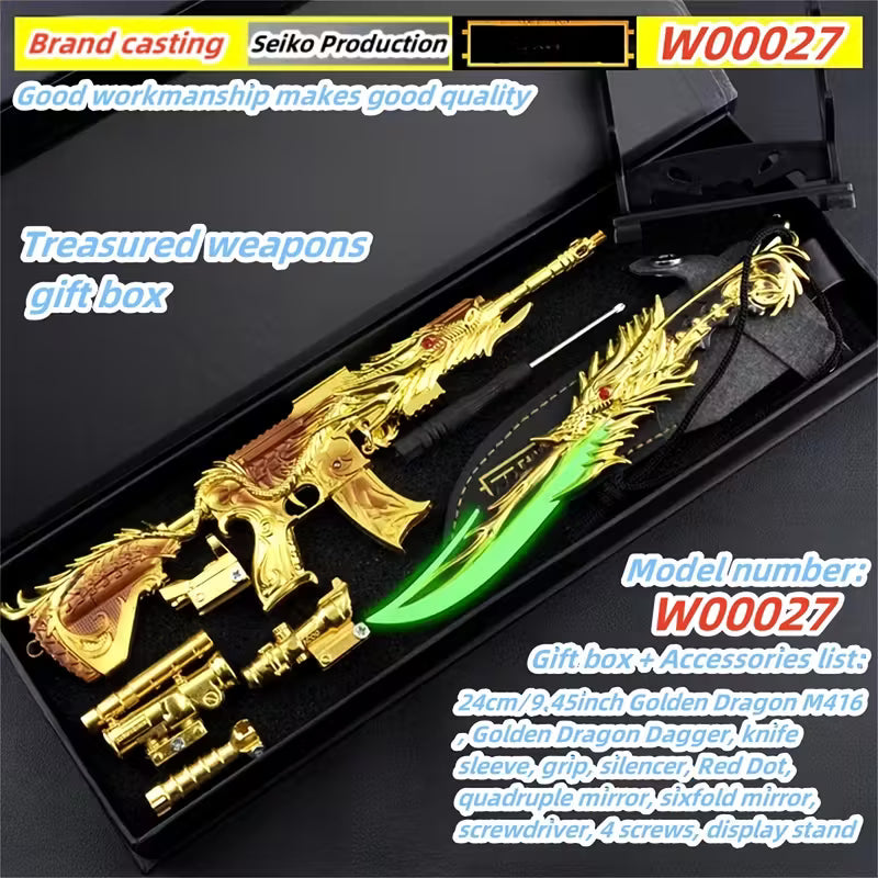 Deluxe M416 Metal Rifle Set – 9.45” Collectible with Dagger & Display Stand