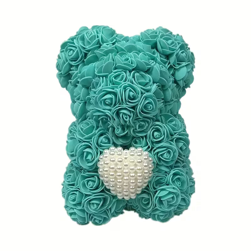 Artificial Rose Flower Bear – Pearl Heart Eternal Rose Gift (No Box)