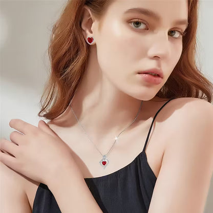 Elegant Rose Flower Gift Box Set – Heart Necklace & Earrings for Her