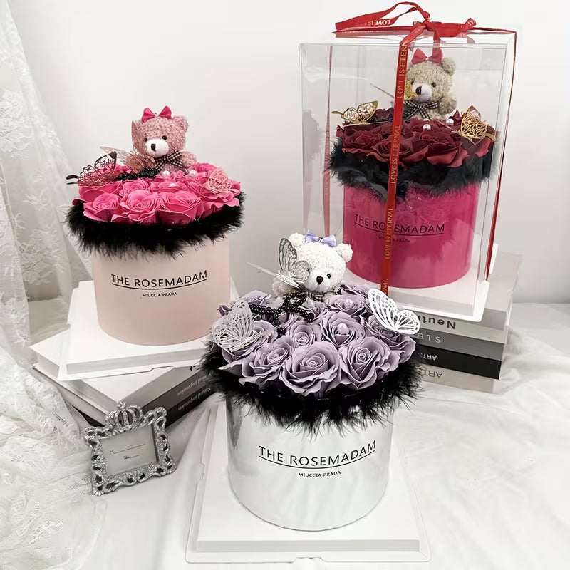 Artificial Rose in Cake-Shaped Vase with Butterfly Accent – Elegant Faux Flower Centerpiece