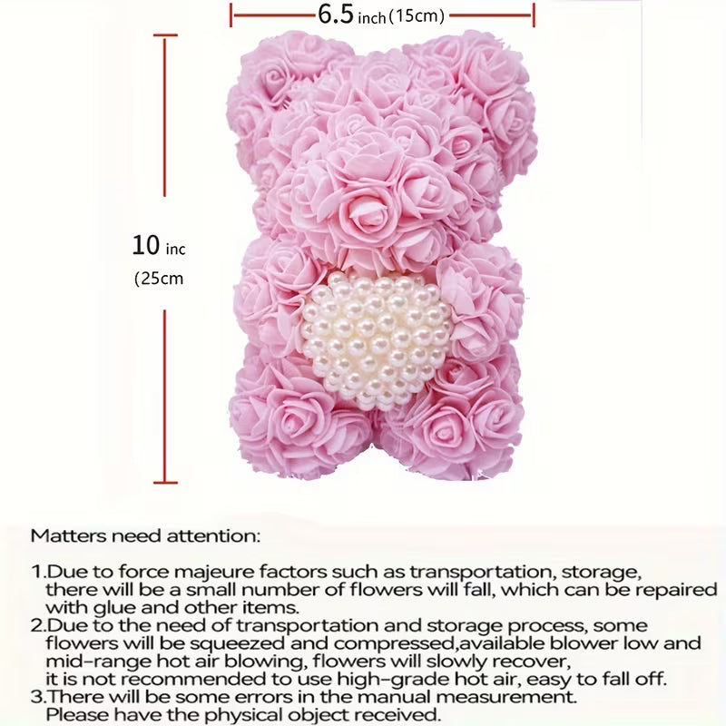 Artificial Rose Flower Bear – Pearl Heart Eternal Rose Gift (No Box)