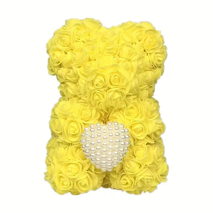 Artificial Rose Flower Bear – Pearl Heart Eternal Rose Gift (No Box)