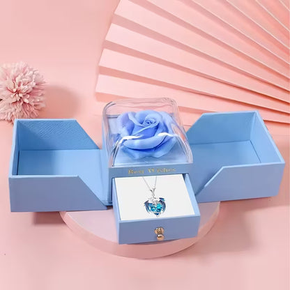 Elegant Dragon Pendant Necklace with Blue Rose Gift Box – Stylish Alloy Jewelry for Her