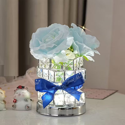 USB LED Rose Lamp – 3-Color Dimmable Light with Crystal Base & Heart Ribbon