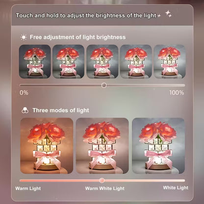 USB LED Rose Lamp – 3-Color Dimmable Light with Crystal Base & Heart Ribbon