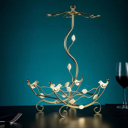 Golden Wine Rack with Glass Holder – Holds 2 Bottles & 6 Glasses