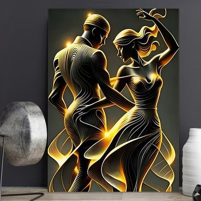 Golden Dancing Couple Canvas Print – Modern Romantic Wall Art