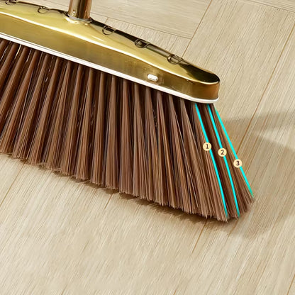 Golden Stainless Steel Broom & Dustpan Set – Upright Design with Hair Removal Feature