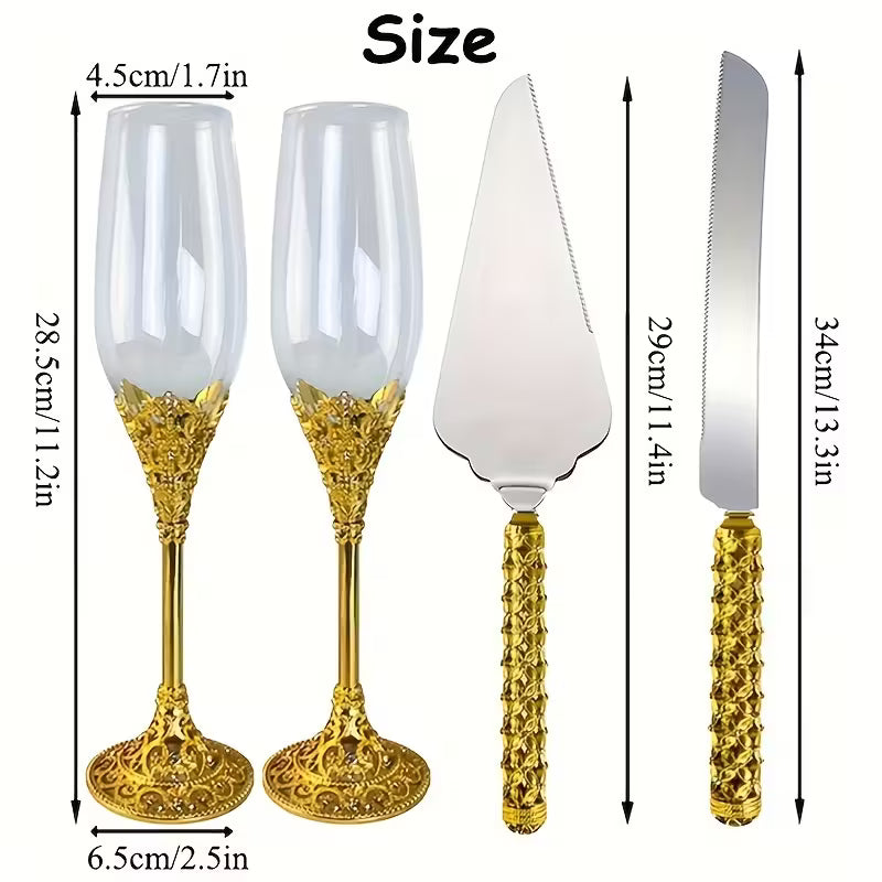 4pcs Elegant Champagne Flutes Set with Rhinestones – Reusable Wedding Glassware