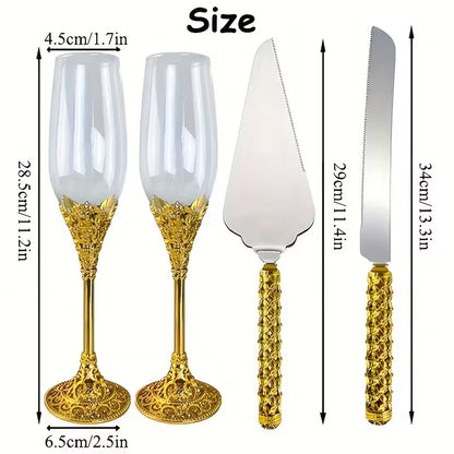 4pcs Elegant Champagne Flutes Set with Rhinestones – Reusable Wedding Glassware