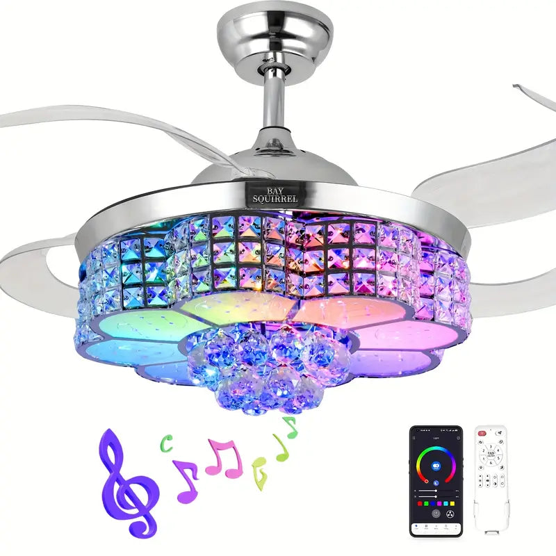 Crystal RGB Ceiling Fan with Light & Bluetooth Speaker – Remote & App Control
