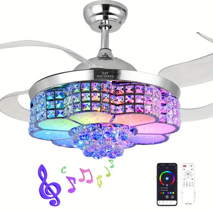 Crystal RGB Ceiling Fan with Light & Bluetooth Speaker – Remote & App Control