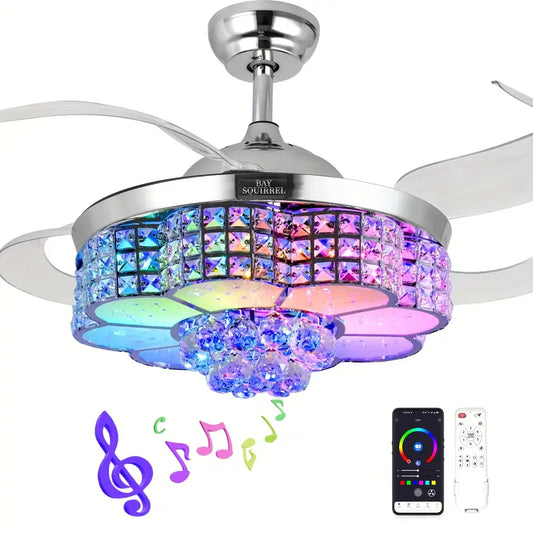 Crystal RGB Ceiling Fan with Light & Bluetooth Speaker – Remote & App Control