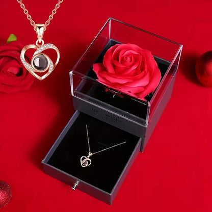 Preserved Rose Gift Box with 'I Love You in 100 Languages' Necklace – Perfect for Any Occasion