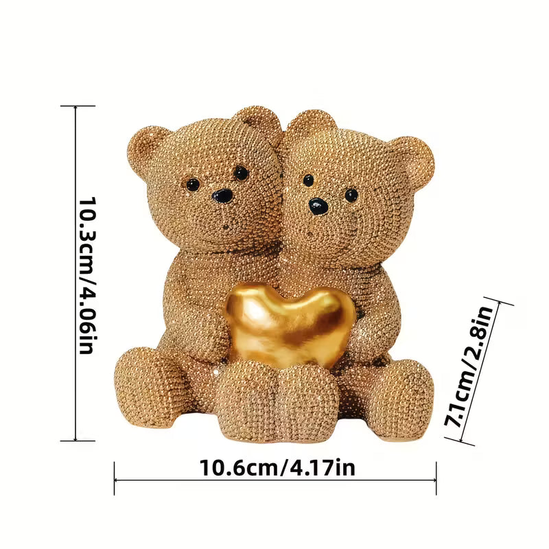 Golden Beaded Love Bear Couple Statue – Resin Home & Wedding Decor