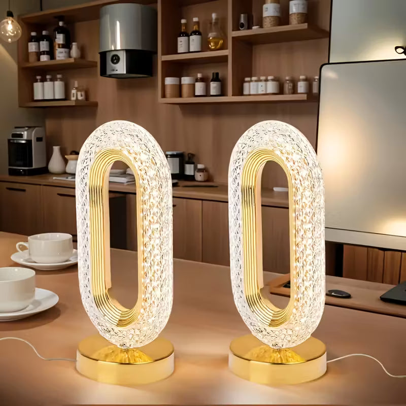 2pcs LED Acrylic Crystal Table Lamps – 3-Color Adjustable USB Ambient Night Lights