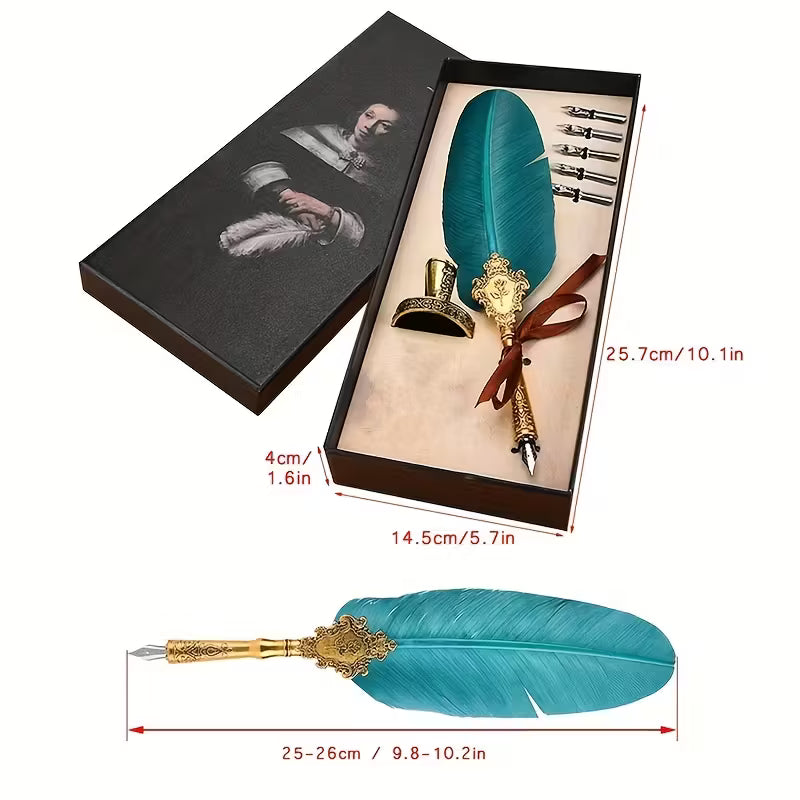Classic Retro Fountain Dip Pen Set with 5 Replacement Nibs – Gift Box