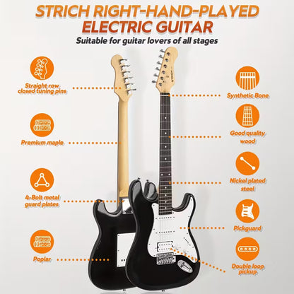 STRICH 39" Electric Guitar Kit – Full Set with Amp & Accessories (Black)