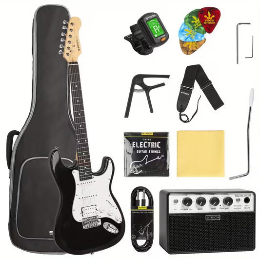 STRICH 39" Electric Guitar Kit – Full Set with Amp & Accessories (Black)