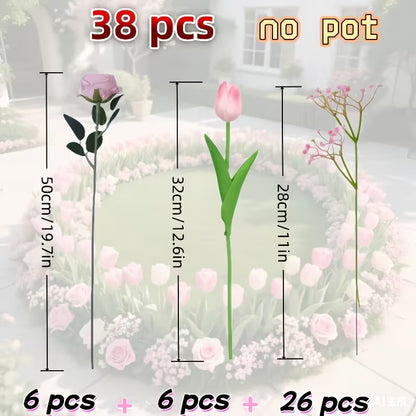 38pcs Artificial Rose, Tulip & Gypsophila Bouquet – Realistic Year-Round Floral Decor
