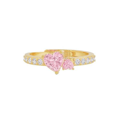 Silver Dual Hearts Ring – 18K Gold & Rose Gold Plated