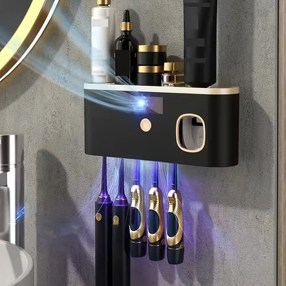 Smart Wall-Mounted Toothbrush Holder with Automatic Toothpaste Dispenser – USB Rechargeable