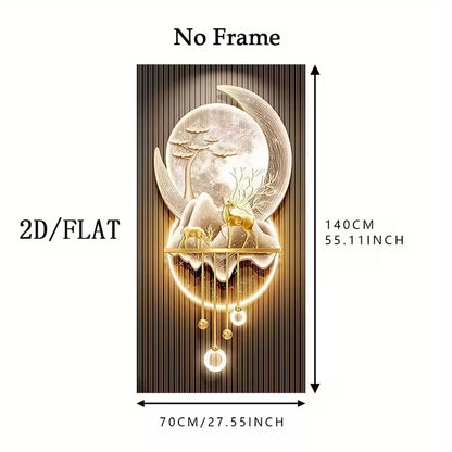 Modern Moonlit Landscape Wall Mural with Gold Accents