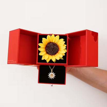 Red Acrylic Sunflower Jewelry Gift Box with Clear Window – Secure Closure