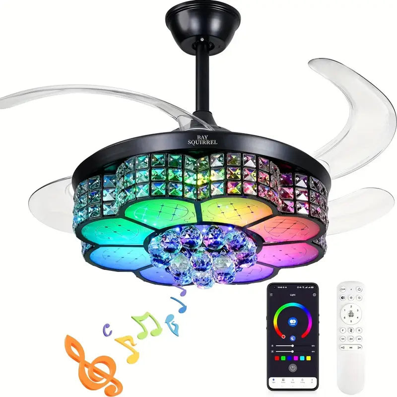 Crystal RGB Ceiling Fan with Light & Bluetooth Speaker – Remote & App Control
