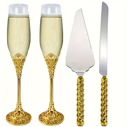 4pcs Elegant Champagne Flutes Set with Rhinestones – Reusable Wedding Glassware