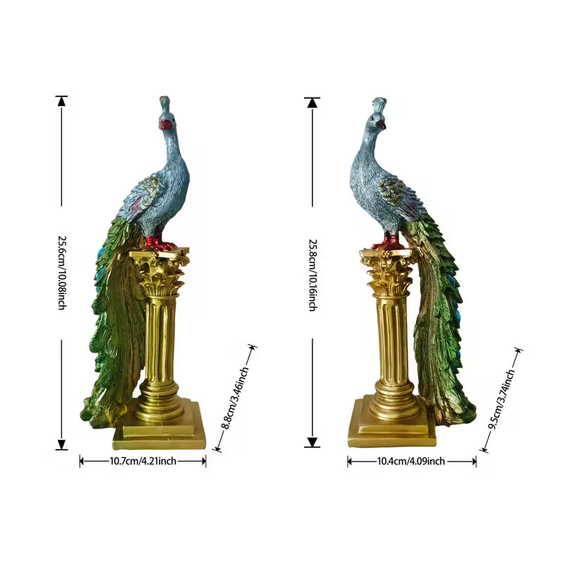 Pair of Elegant Resin Peacock Figurines with Gold Accents – Indoor & Outdoor Decor