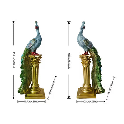 Pair of Elegant Resin Peacock Figurines with Gold Accents – Indoor & Outdoor Decor