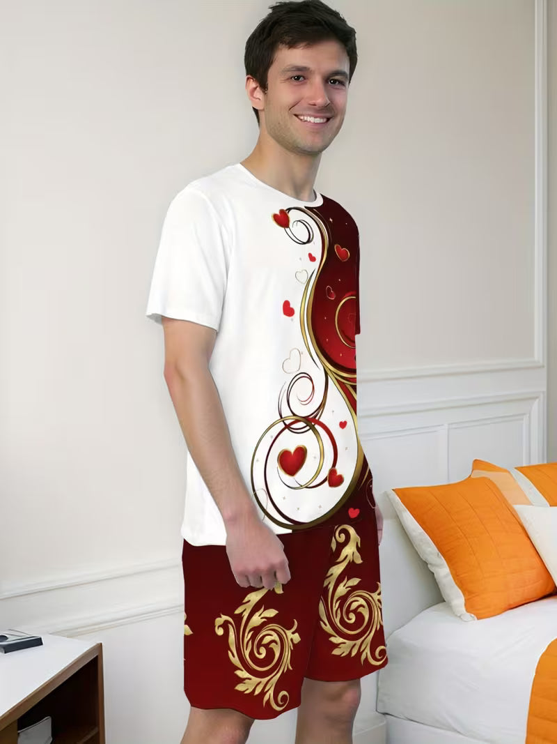 Couple Pajama Set – Men’s Shirt & Shorts + Women’s Camisole Nightdress, Soft & Breathable Fabric