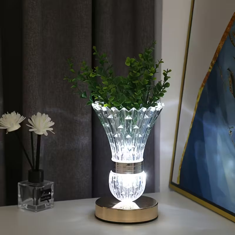 Modern Crystal Vase Table Lamp – Adjustable Warm Light, USB Plug-In Decor