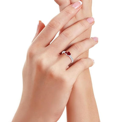 Silver Dual Hearts Ring – 18K Gold & Rose Gold Plated