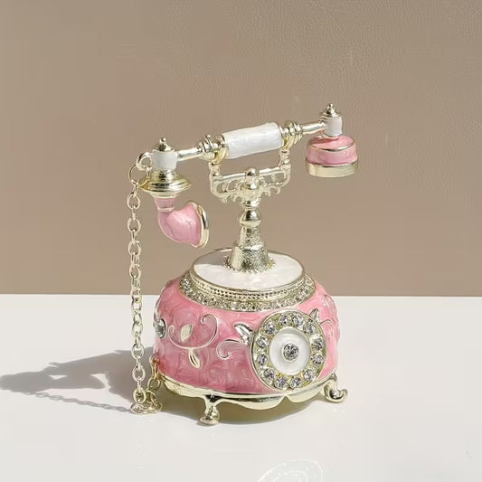Blue Hand-Painted Vintage Telephone Jewelry Box – Magnetic Closure & Tabletop Decor