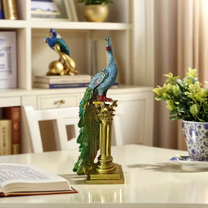 Pair of Elegant Resin Peacock Figurines with Gold Accents – Indoor & Outdoor Decor