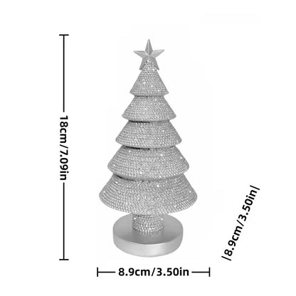 Silver Beaded Christmas Tree Statue – Festive Resin Tabletop Decor