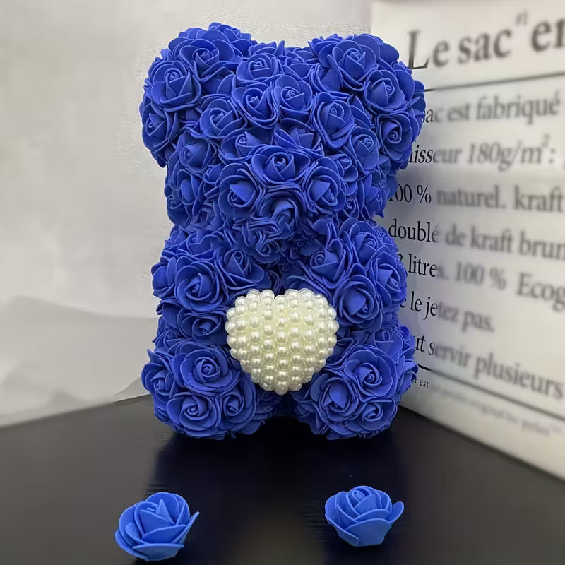 Artificial Rose Flower Bear – Pearl Heart Eternal Rose Gift (No Box)