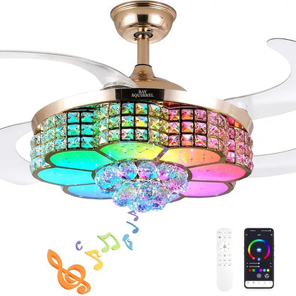 Crystal RGB Ceiling Fan with Light & Bluetooth Speaker – Remote & App Control