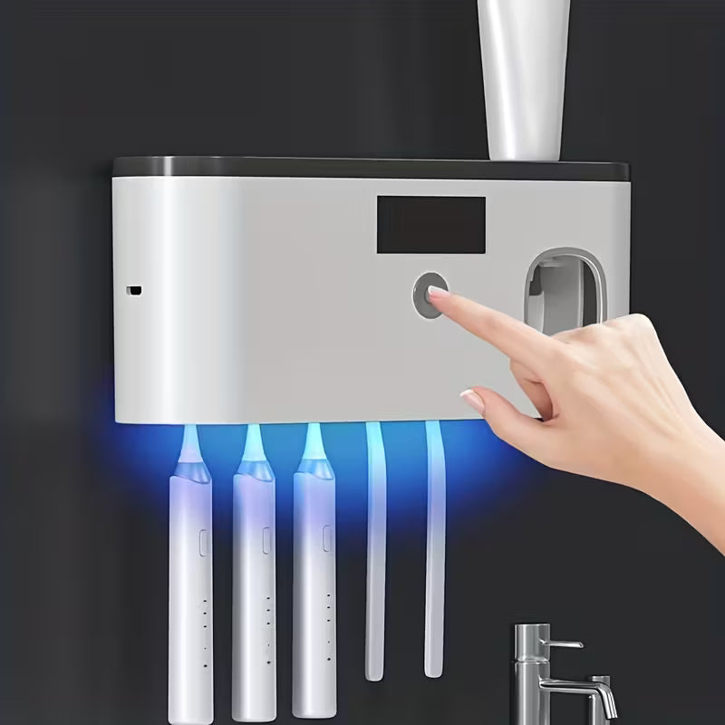 Smart Wall-Mounted Toothbrush Holder with Automatic Toothpaste Dispenser – USB Rechargeable