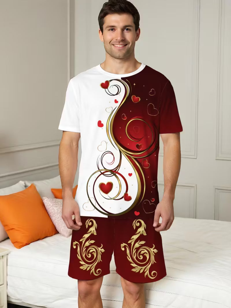 Couple Pajama Set – Men’s Shirt & Shorts + Women’s Camisole Nightdress, Soft & Breathable Fabric