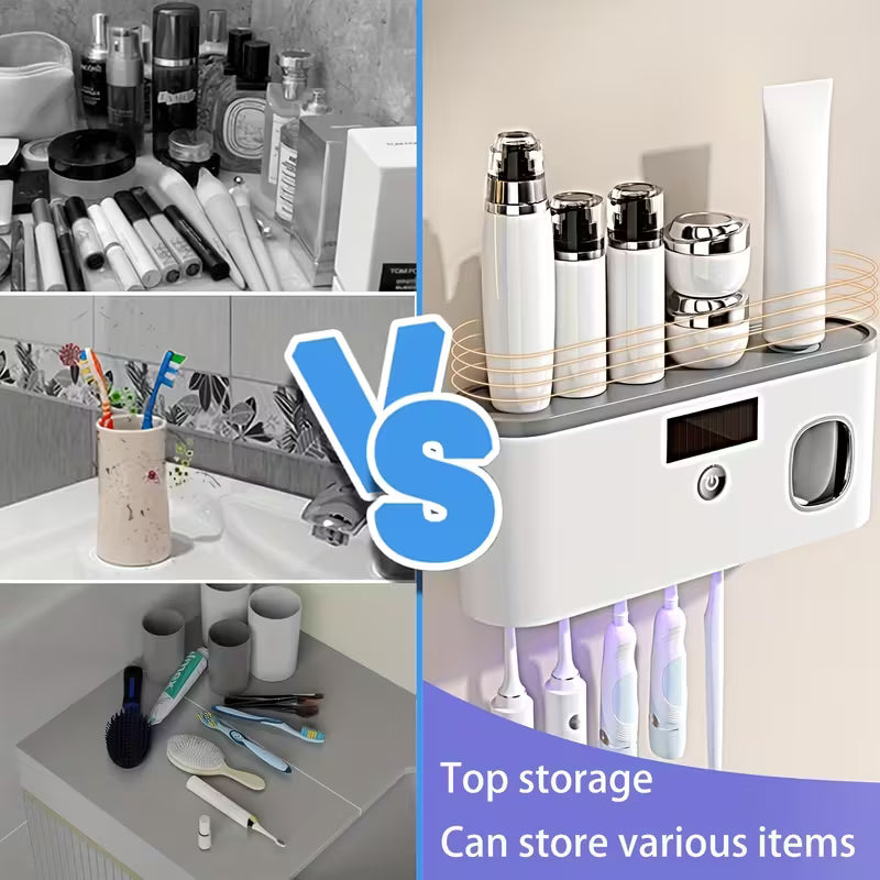 Smart Wall-Mounted Toothbrush Holder with Automatic Toothpaste Dispenser – USB Rechargeable